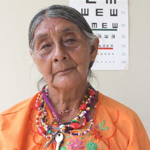 A woman receives an eye screening in Guatemala.