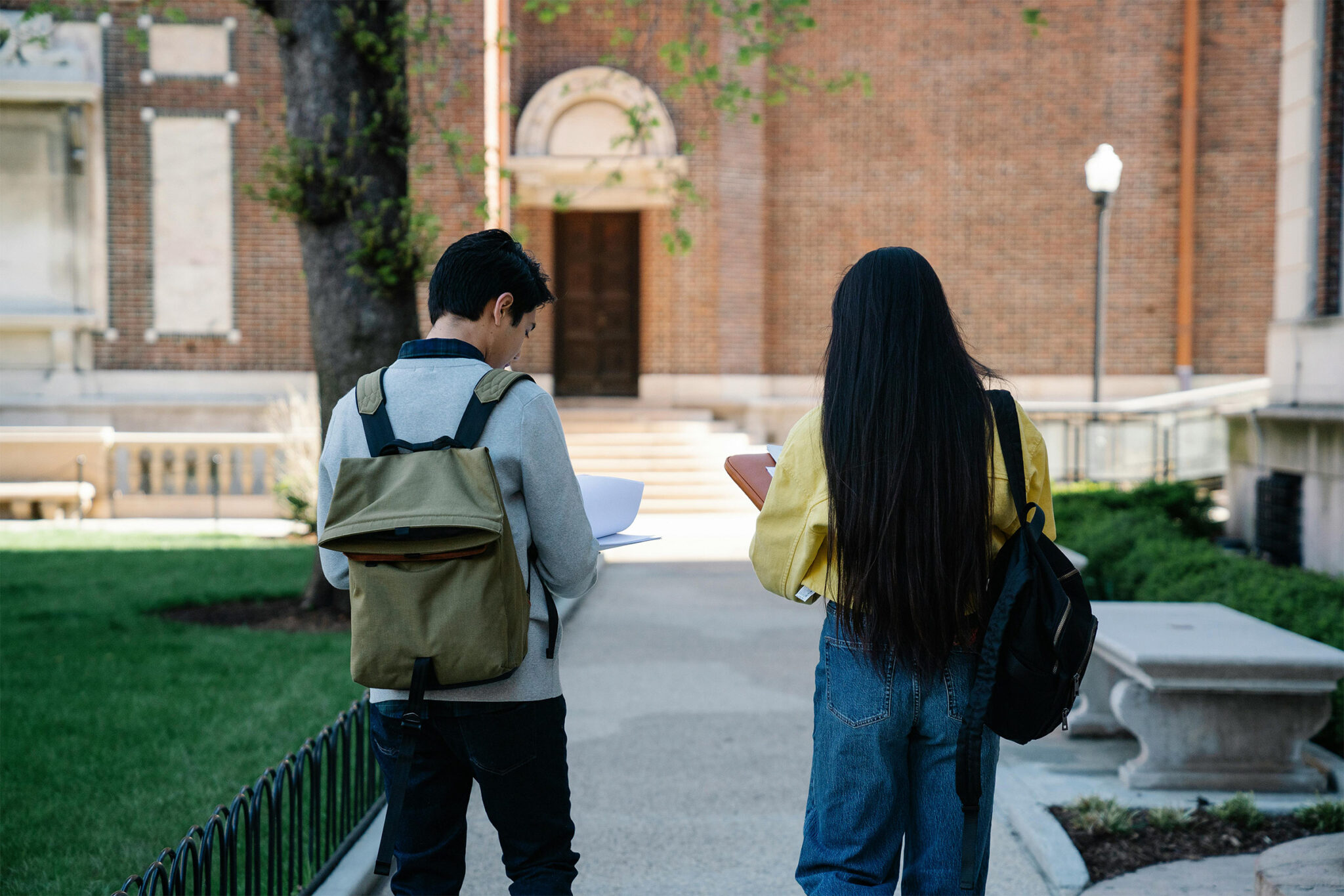 Students walking on campus.